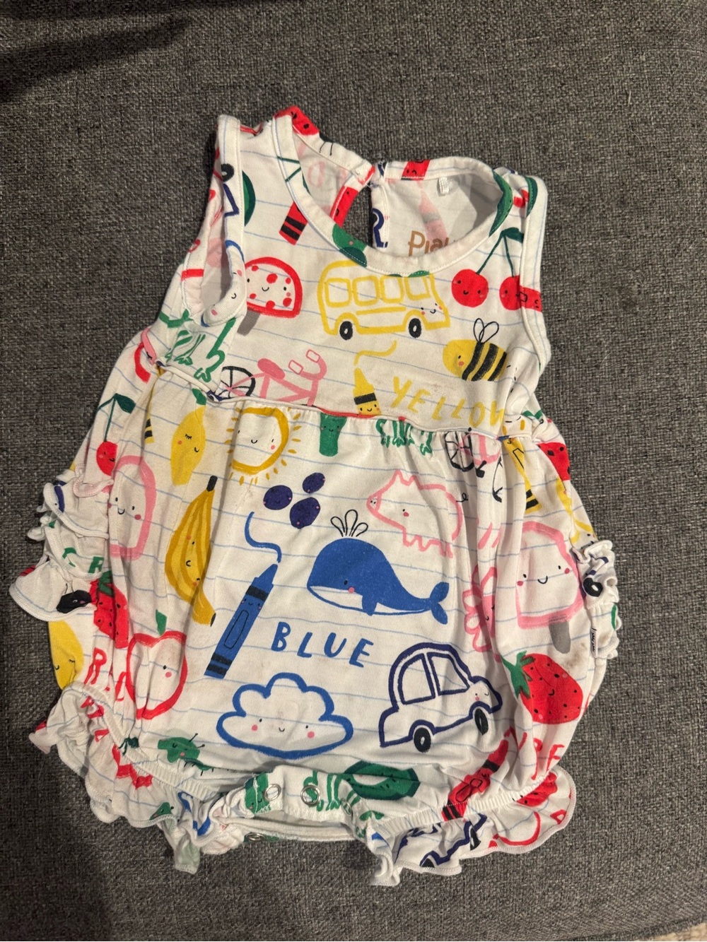 Little Sleepies White Romper with Bright School Multi-Color Prints